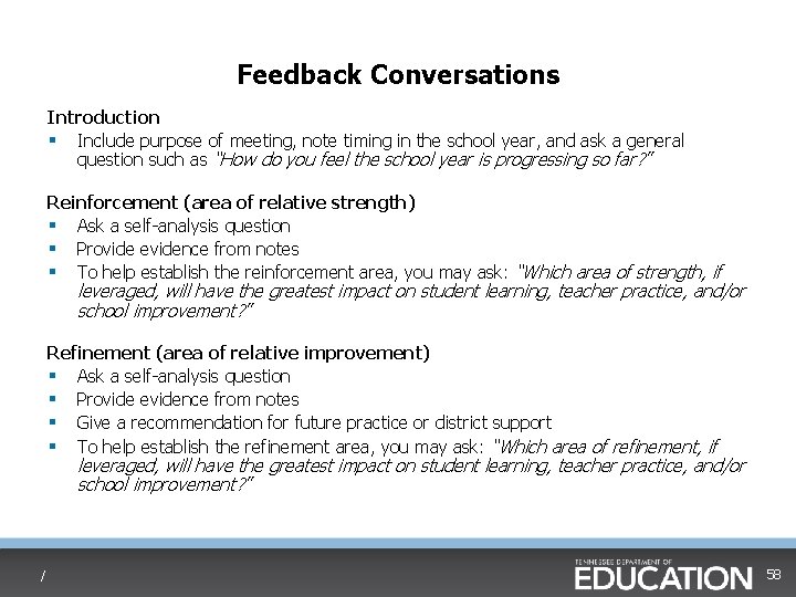 Feedback Conversations Introduction § Include purpose of meeting, note timing in the school year, Feedback Conversations Introduction § Include purpose of meeting, note timing in the school year,