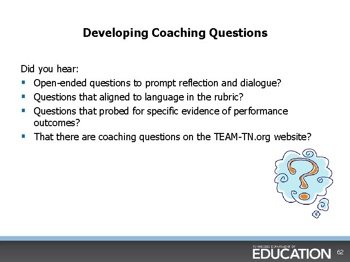 Developing Coaching Questions Did you hear: § Open ended questions to prompt reflection and Developing Coaching Questions Did you hear: § Open ended questions to prompt reflection and