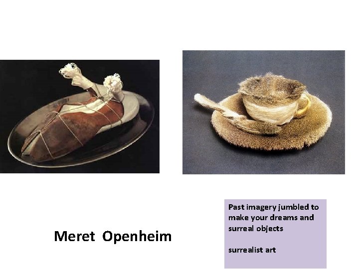 Meret Openheim Past imagery jumbled to make your dreams and surreal objects surrealist art