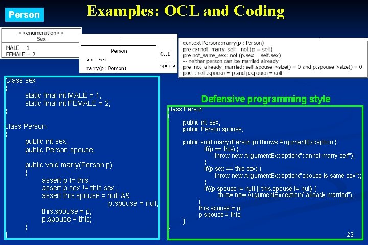 Person Examples: OCL and Coding Class sex { static final int MALE = 1; Person Examples: OCL and Coding Class sex { static final int MALE = 1;
