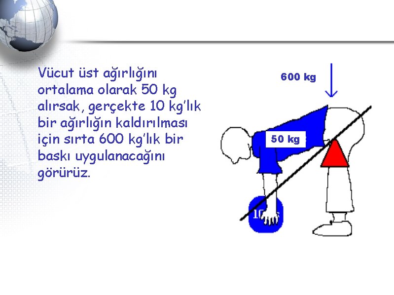 Vücut üst ağırlığını ortalama olarak 50 kg alırsak, gerçekte 10 kg’lık bir ağırlığın kaldırılması Vücut üst ağırlığını ortalama olarak 50 kg alırsak, gerçekte 10 kg’lık bir ağırlığın kaldırılması