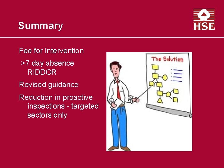 Summary Fee for Intervention >7 day absence RIDDOR Revised guidance Reduction in proactive inspections