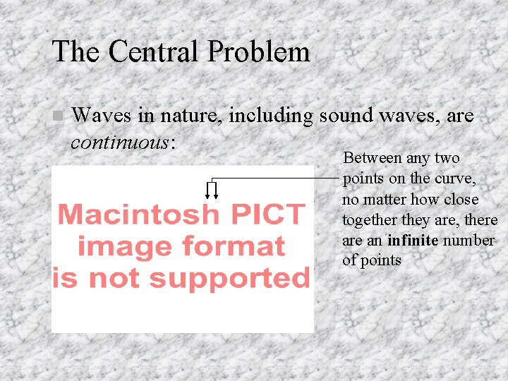 Sound Waves Problem Fundamentals of Digital Audio The Central Problem n