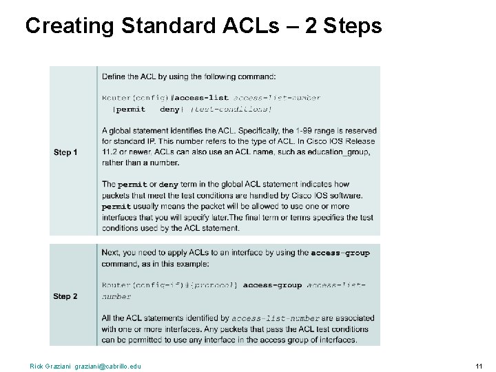Creating Standard ACLs – 2 Steps Rick Graziani graziani@cabrillo. edu 11 