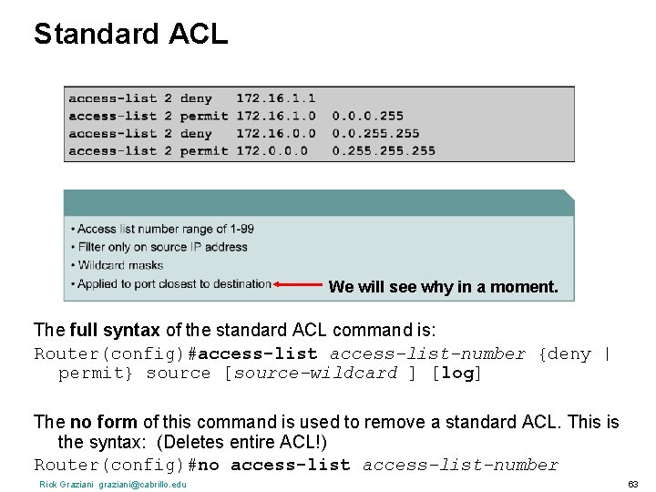 Standard ACL We will see why in a moment. The full syntax of the