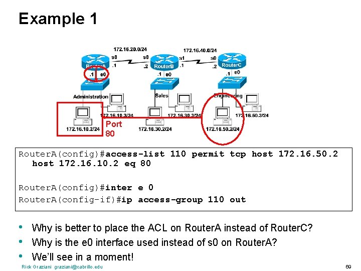 Example 1 Port 80 Router. A(config)#access-list 110 permit tcp host 172. 16. 50. 2