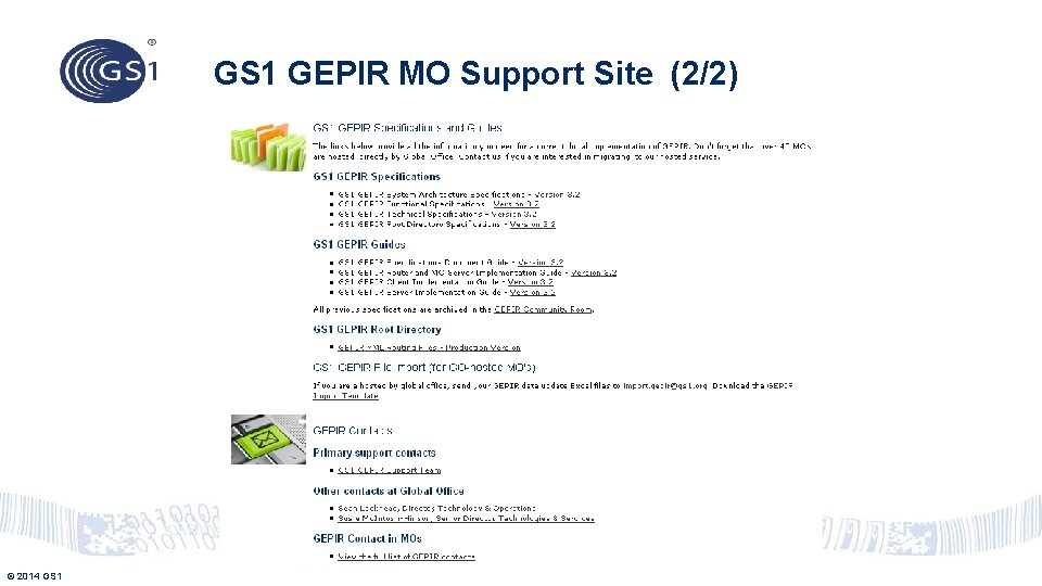 GS 1 GEPIR MO Support Site (2/2) © 2014 GS 1 