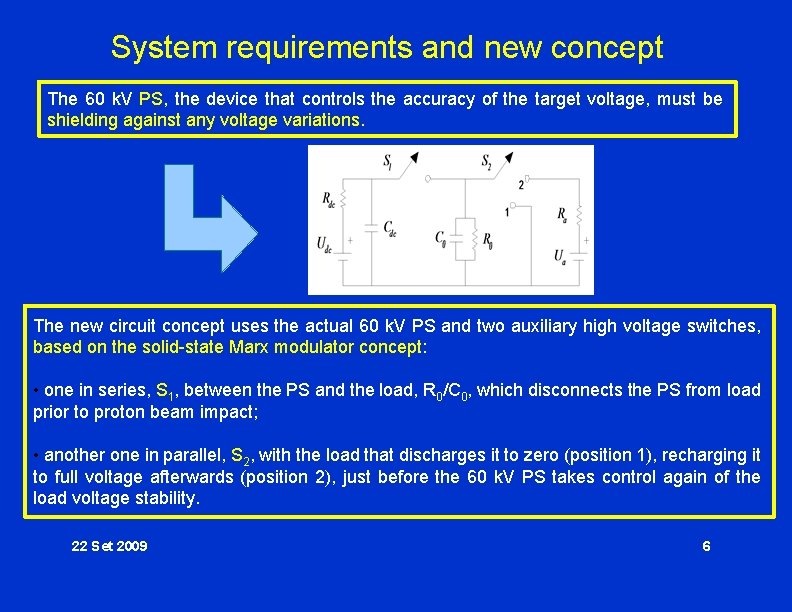 System requirements and new concept The 60 k. V PS, the device that controls