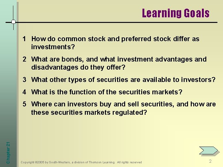 Learning Goals 1 How do common stock and preferred stock differ as investments? 2