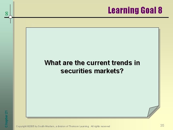 8 Learning Goal 8 Chapter 21 What are the current trends in securities markets?