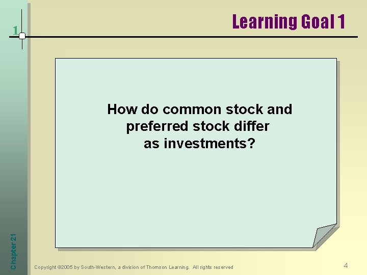 1 Learning Goal 1 Chapter 21 How do common stock and preferred stock differ