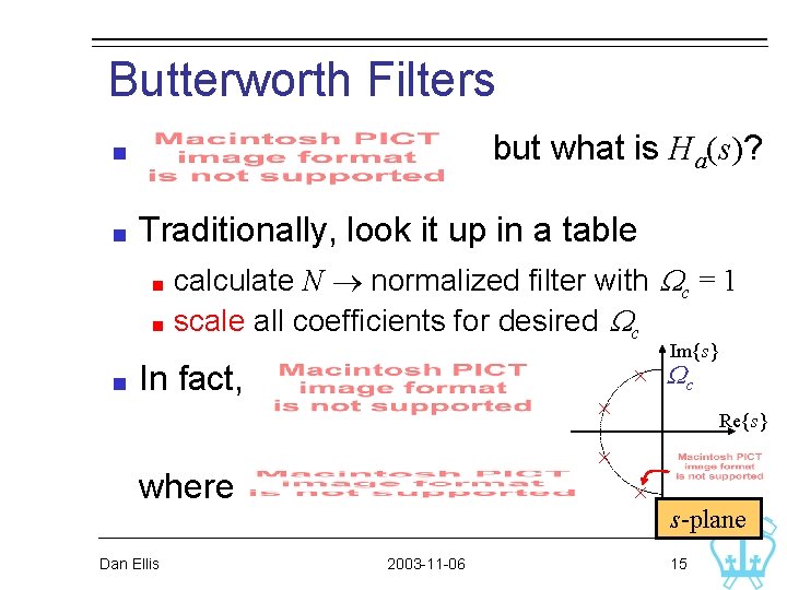 Butterworth Filters but what is Ha(s)? Traditionally, look it up in a table calculate Butterworth Filters but what is Ha(s)? Traditionally, look it up in a table calculate