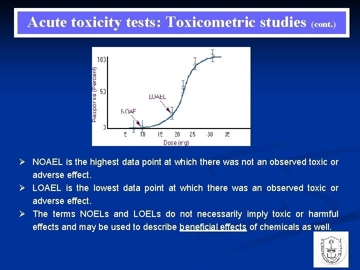 Acute toxicity tests: Toxicometric studies (cont. ) Ø NOAEL is the highest data point