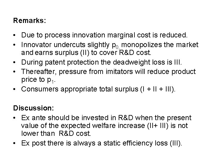 Remarks: • Due to process innovation marginal cost is reduced. • Innovator undercuts slightly