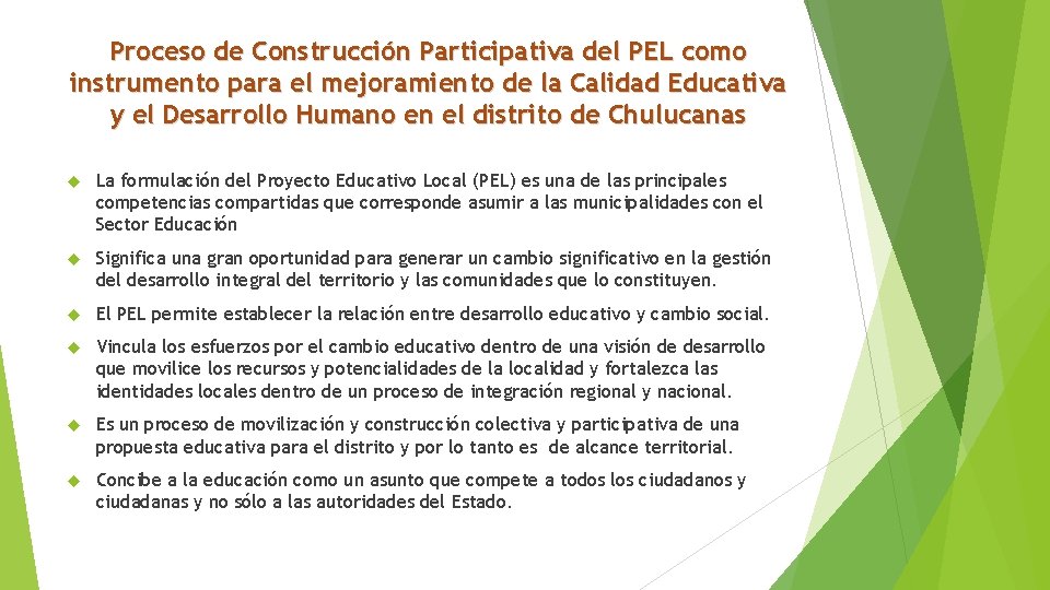 Proceso de Construcción Participativa del PEL como instrumento para el mejoramiento de la Calidad