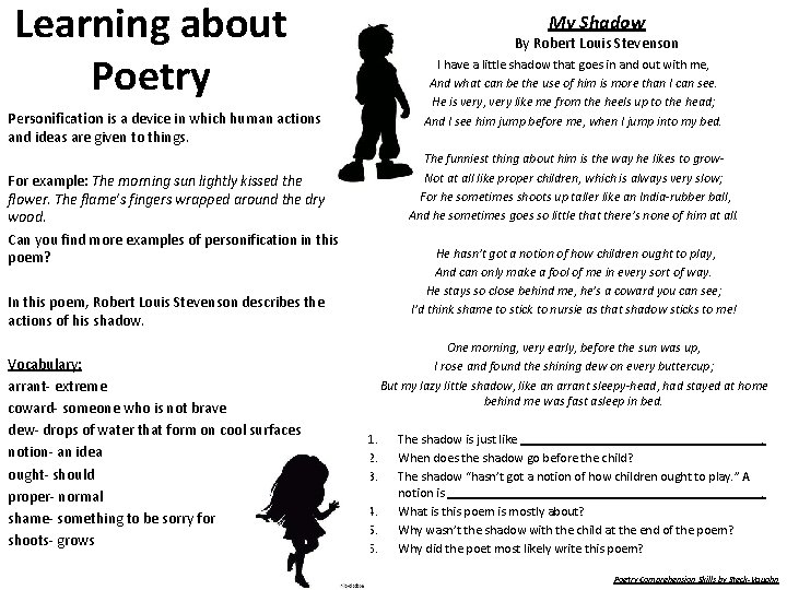 Learning about Poetry My Shadow By Robert Louis