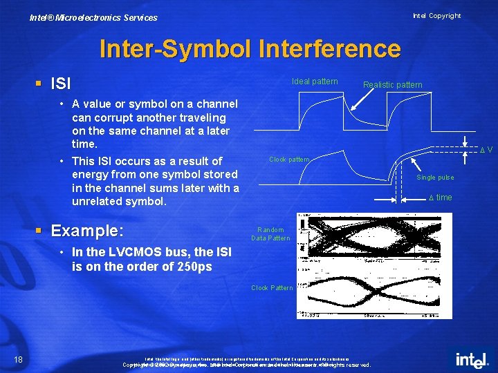 Intel Copyright Intel® Microelectronics Services Inter-Symbol Interference § ISI Ideal pattern Realistic pattern •