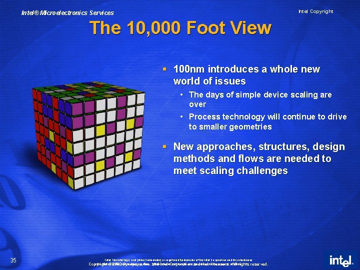 Intel Copyright Intel® Microelectronics Services The 10, 000 Foot View § 100 nm introduces