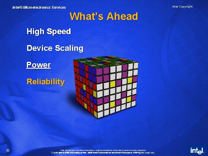 Intel Copyright Intel® Microelectronics Services What’s Ahead High Speed Device Scaling Power Reliability 36