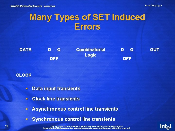 Intel Copyright Intel® Microelectronics Services Many Types of SET Induced Errors DATA D Q