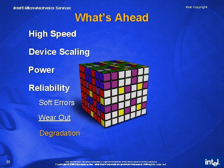 Intel Copyright Intel® Microelectronics Services What’s Ahead High Speed Device Scaling Power Reliability Soft