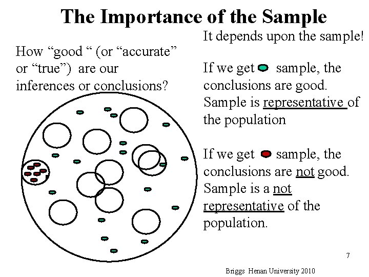 The Importance of the Sample How “good “ (or “accurate” or “true”) are our