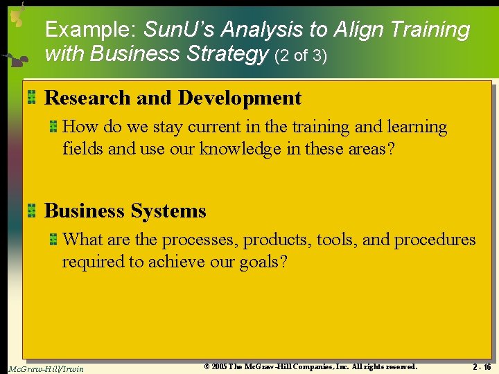 Example: Sun. U’s Analysis to Align Training with Business Strategy (2 of 3) Research