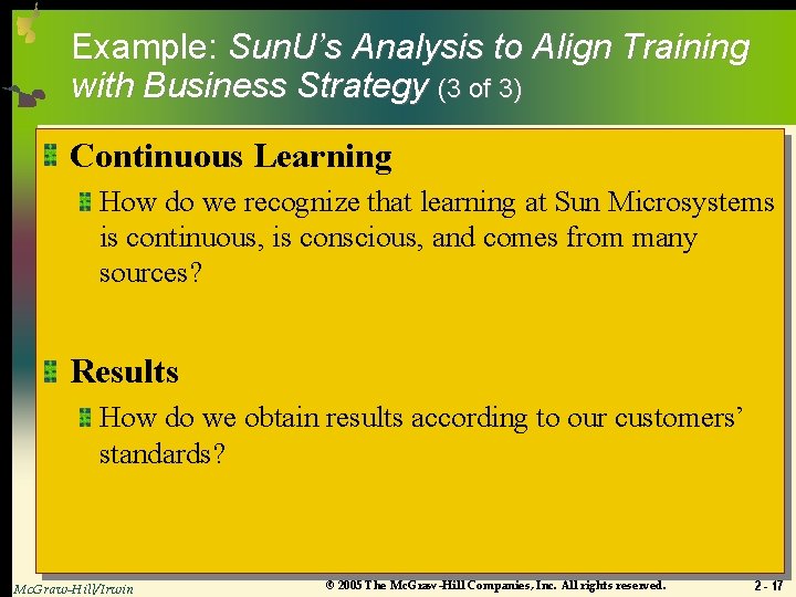 Example: Sun. U’s Analysis to Align Training with Business Strategy (3 of 3) Continuous