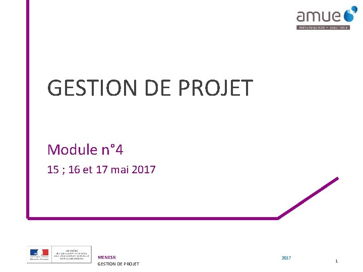 GESTION DE PROJET Module n° 4 15 ; 16 et 17 mai 2017 MENESR