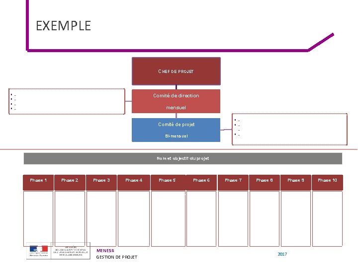 EXEMPLE CHEF DE PROJET § § … … Comité de direction mensuel Comité de