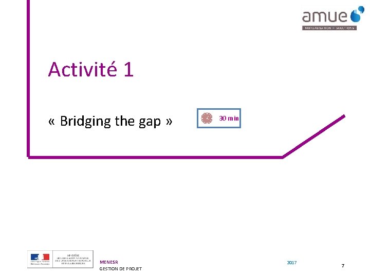 Activité 1 « Bridging the gap » MENESR GESTION DE PROJET 30 min 2017