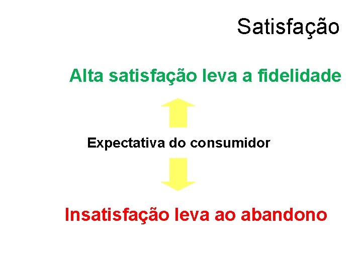 Satisfação Alta satisfação leva a altaafidelidade Alta satisfação fidelidade Expectativa do consumidor Insatisfação leva