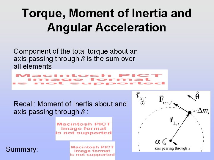 Torque, Moment of Inertia and Angular Acceleration Component of the total torque about an Torque, Moment of Inertia and Angular Acceleration Component of the total torque about an