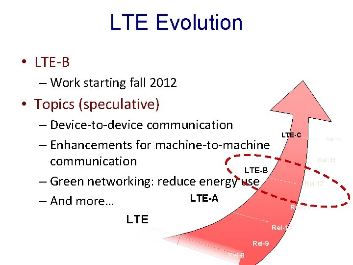 LTE Evolution • LTE-B – Work starting fall 2012 • Topics (speculative) – Device-to-device