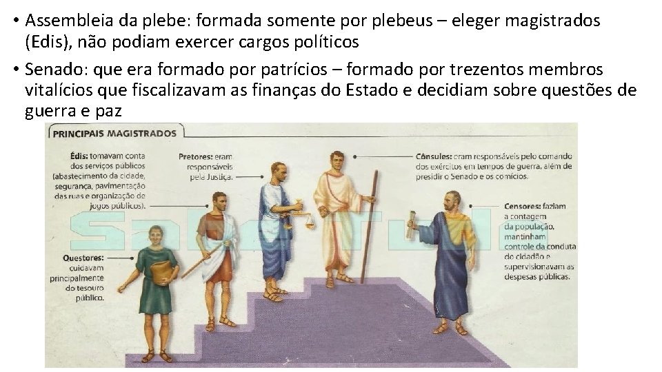  • Assembleia da plebe: formada somente por plebeus – eleger magistrados (Edis), não