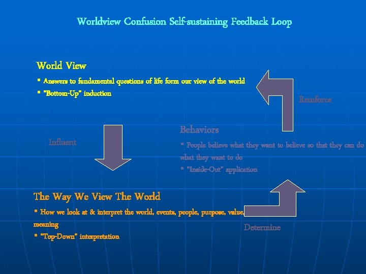 Worldview Confusion Self-sustaining Feedback Loop World View § Answers to fundamental questions of life