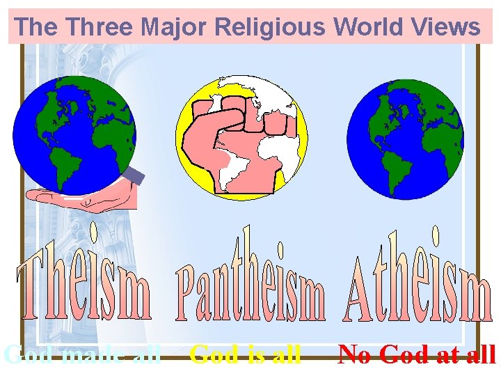 The Three Major Religious World Views God made all God is all No God