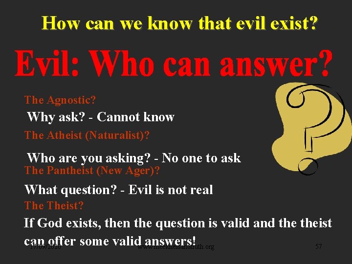 How can we know that evil exist? The Agnostic? Why ask? - Cannot know