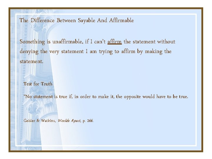 The Difference Between Sayable And Affirmable Something is unaffirmable, if I can’t affirm the