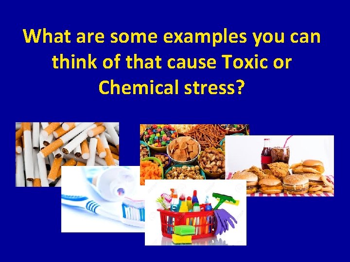 What are some examples you can think of that cause Toxic or Chemical stress?