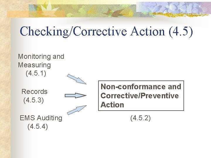 Checking/Corrective Action (4. 5) Monitoring and Measuring (4. 5. 1) Records (4. 5. 3)