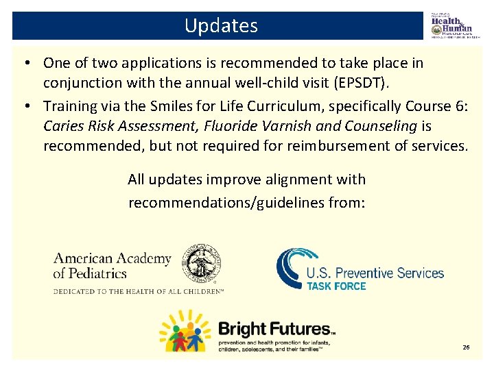 Updates • One of two applications is recommended to take place in conjunction with