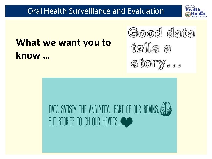 Oral Health Surveillance and Evaluation What we want you to know … 