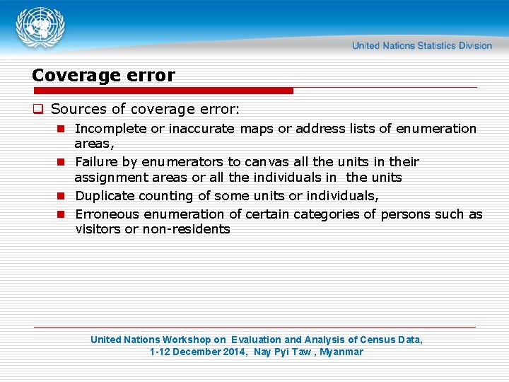 Coverage error q Sources of coverage error: n Incomplete or inaccurate maps or address