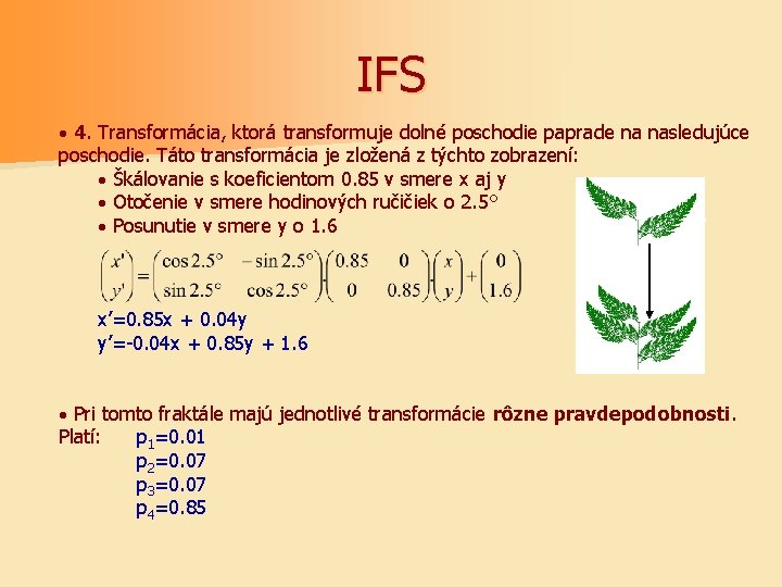 IFS · 4. Transformácia, ktorá transformuje dolné poschodie paprade na nasledujúce poschodie. Táto transformácia