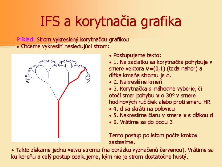 IFS a korytnačia grafika Príklad: Strom vykreslený korytnačou grafikou · Chceme vykresliť nasledujúci strom: