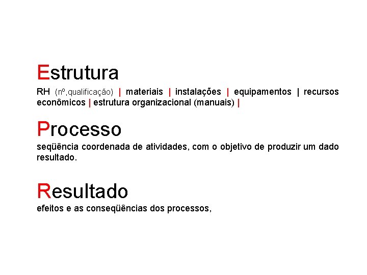 Estrutura RH (nº, qualificação) | materiais | instalações | equipamentos | recursos econômicos |