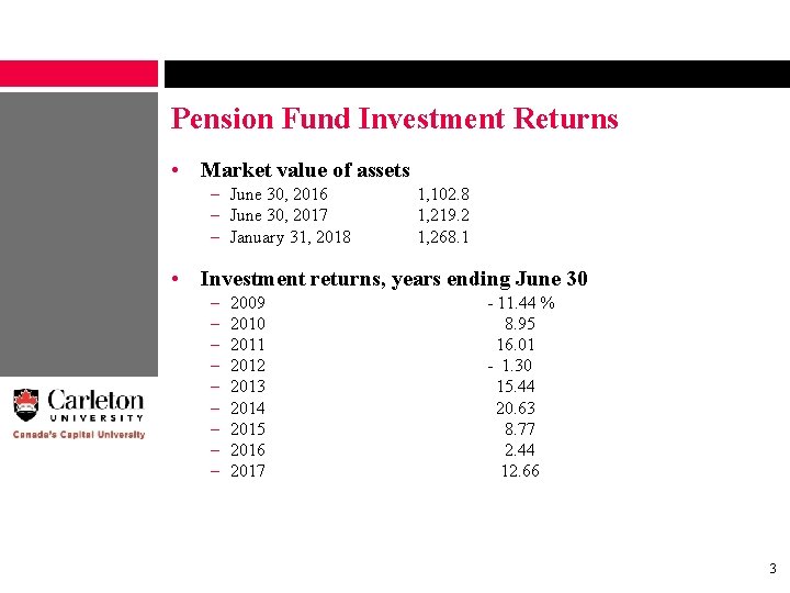 Pension Fund Investment Returns • Market value of assets – June 30, 2016 –