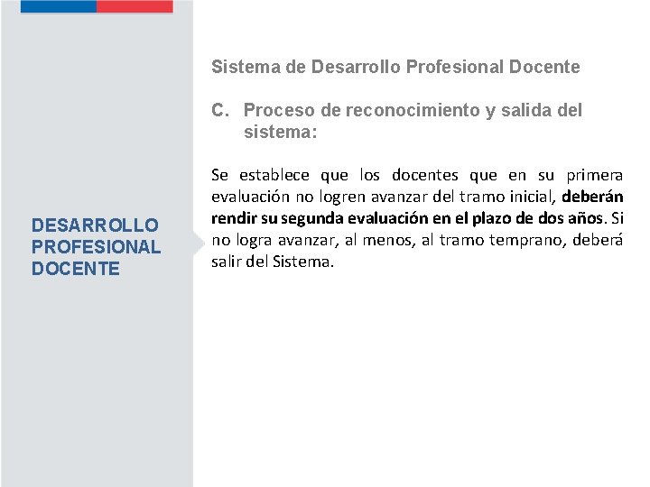 Sistema de Desarrollo Profesional Docente C. Proceso de reconocimiento y salida del sistema: DESARROLLO