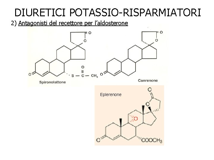 DIURETICI POTASSIO-RISPARMIATORI 2) Antagonisti del recettore per l’aldosterone Eplerenone 